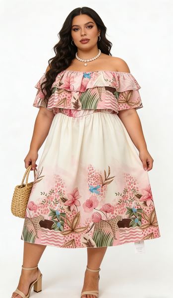 Picture of PLUS SIZE PRINTED DRESS WITH RUFFLED COLLAR